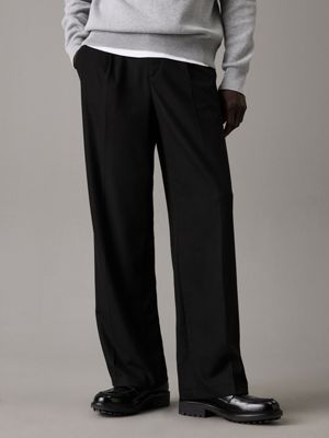 black wide leg pleated trousers for men calvin klein