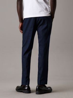 dark sapphire tapered linen lyocell trousers for men calvin klein