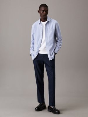 dark sapphire tapered linen lyocell trousers for men calvin klein