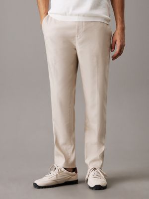 grey tapered linen lyocell trousers for men calvin klein