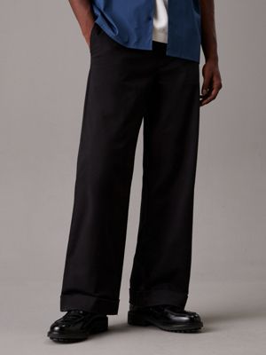 black relaxed wide leg trousers for men calvin klein