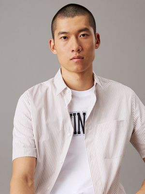 white / aluminium stripe striped short sleeve shirt for men calvin klein