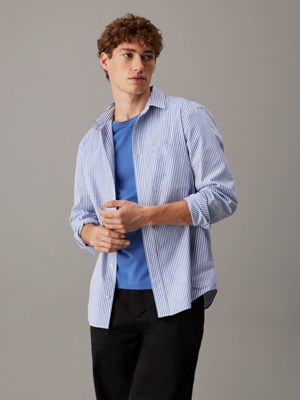 blue poplin stretch striped shirt for men calvin klein