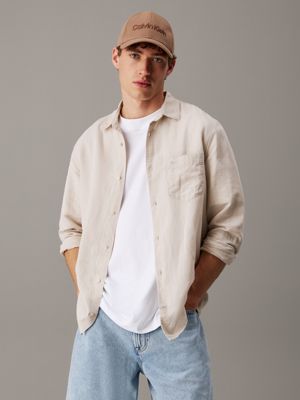 grey linen cotton shirt for men calvin klein