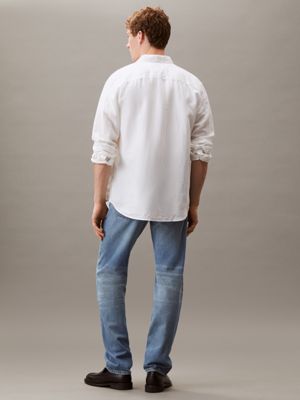 brilliant white linen cotton shirt for men calvin klein