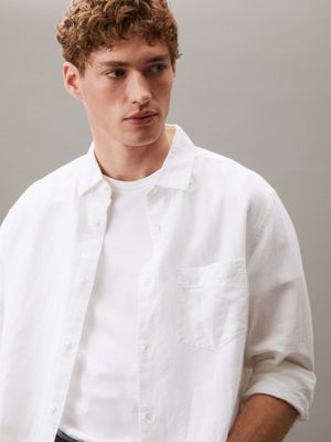 brilliant white linen cotton shirt for men calvin klein