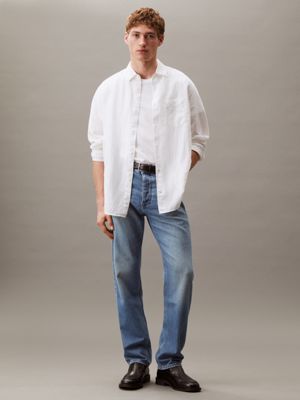 brilliant white linen cotton shirt for men calvin klein