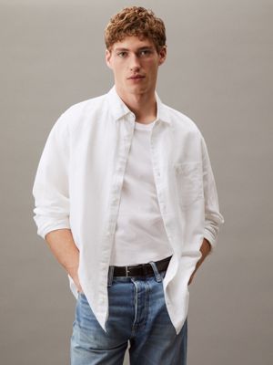 white linen cotton shirt for men calvin klein