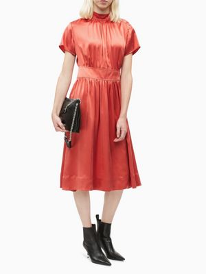 calvin klein off the shoulder sateen dress