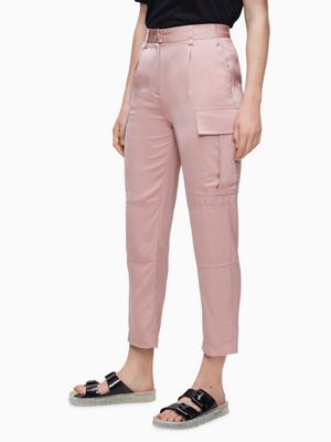 pink satin cargo pants