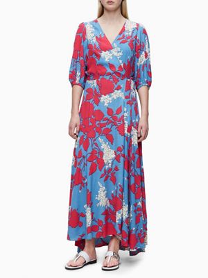 calvin klein floral wrap dress