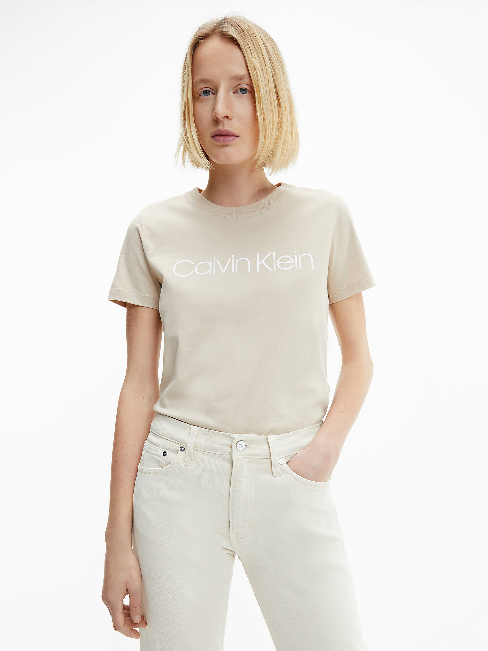 T-Shirt En Coton Bio Avec Logo > Moccasin > undefined femmes > Calvin Klein
