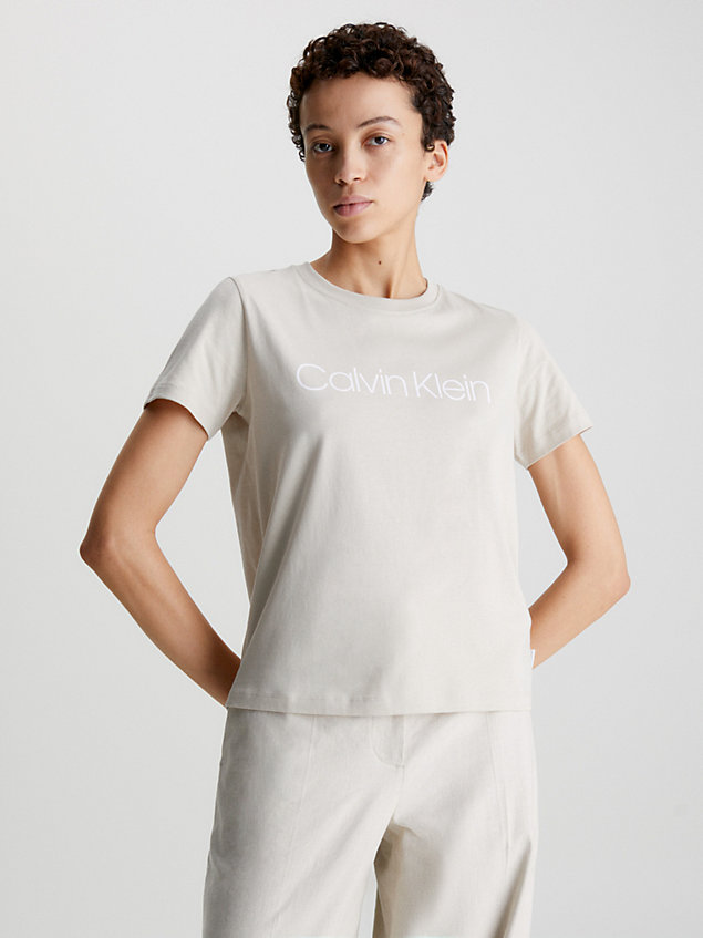 beige organic cotton logo t-shirt for women calvin klein