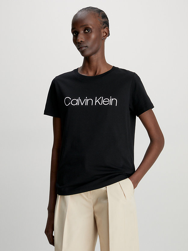 camiseta de algodón orgánico con logo ck black de mujeres calvin klein
