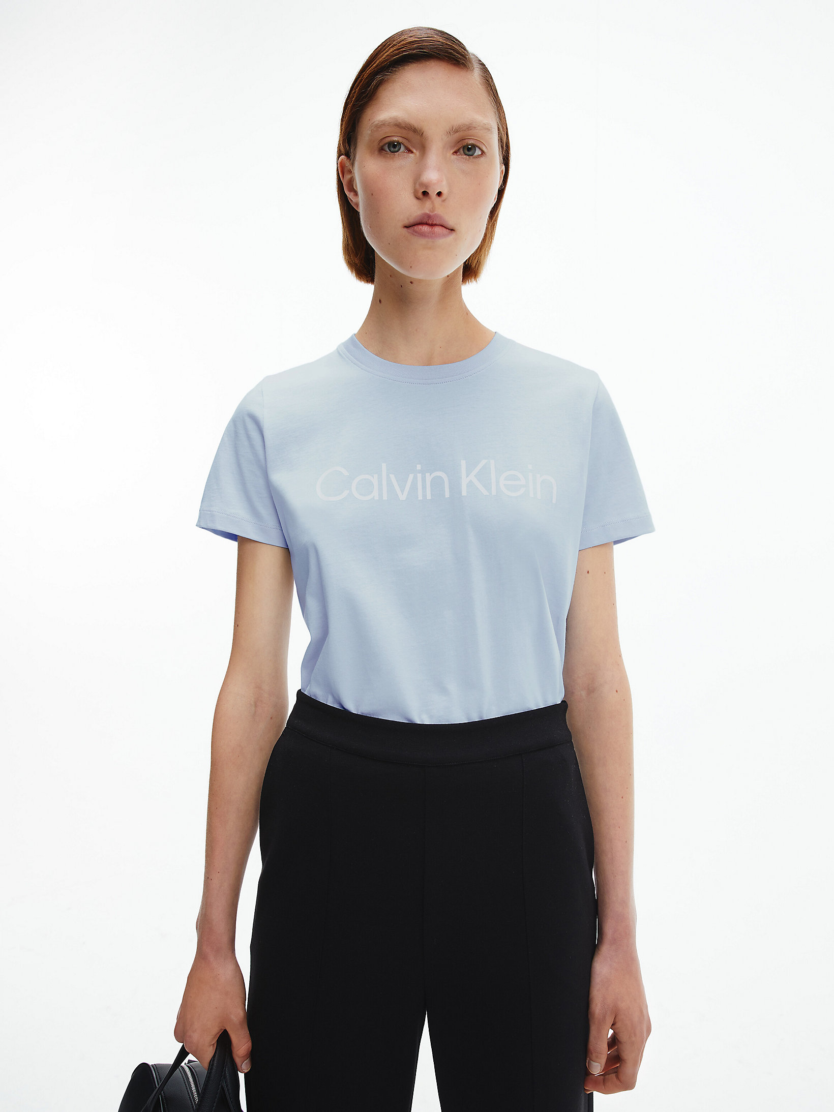 Sweet Blue Organic Cotton Logo T-Shirt undefined women Calvin Klein