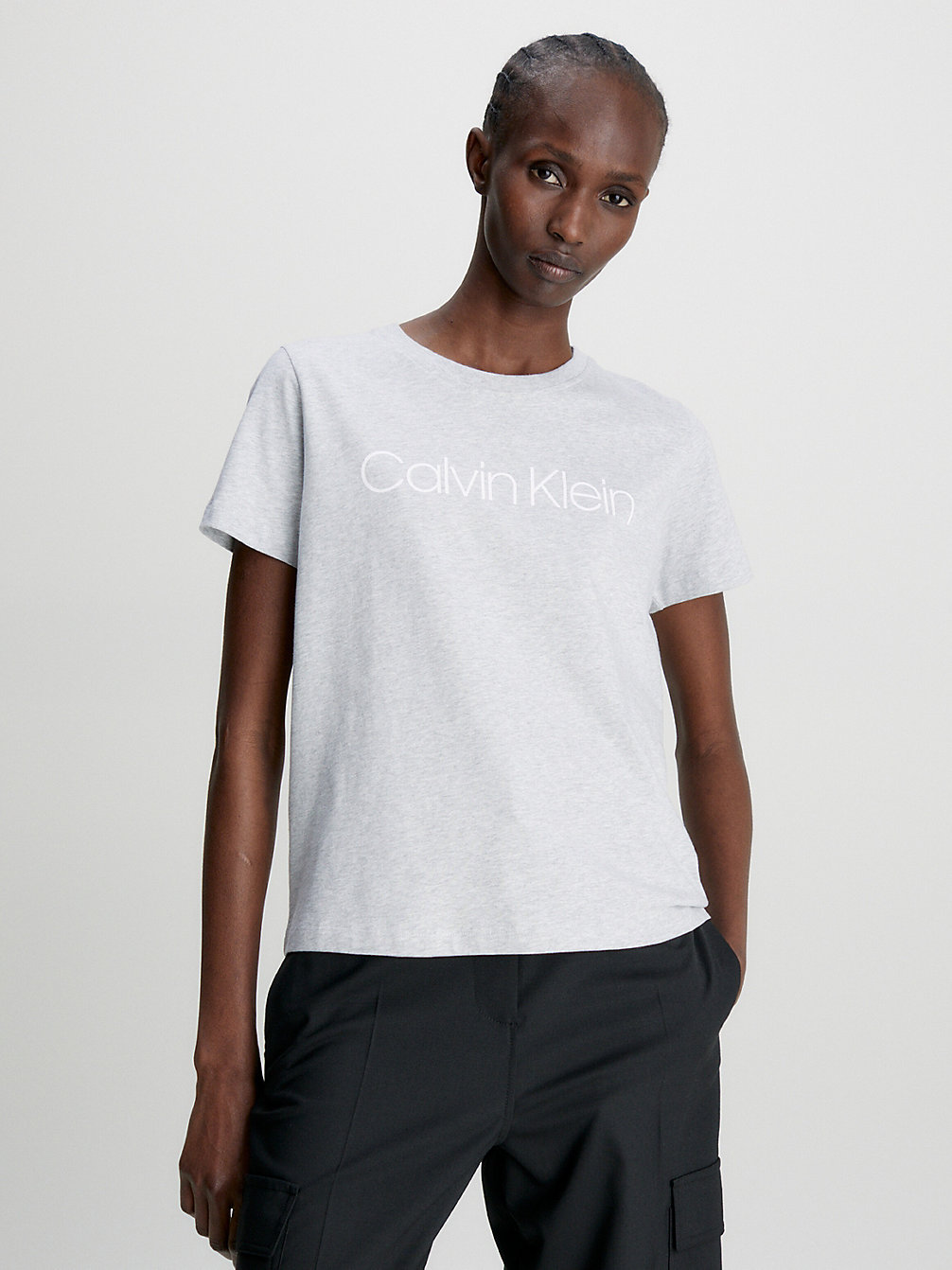 Camiseta De Algodón Orgánico Con Logo > LIGHT GREY HEATHER > undefined mujer > Calvin Klein