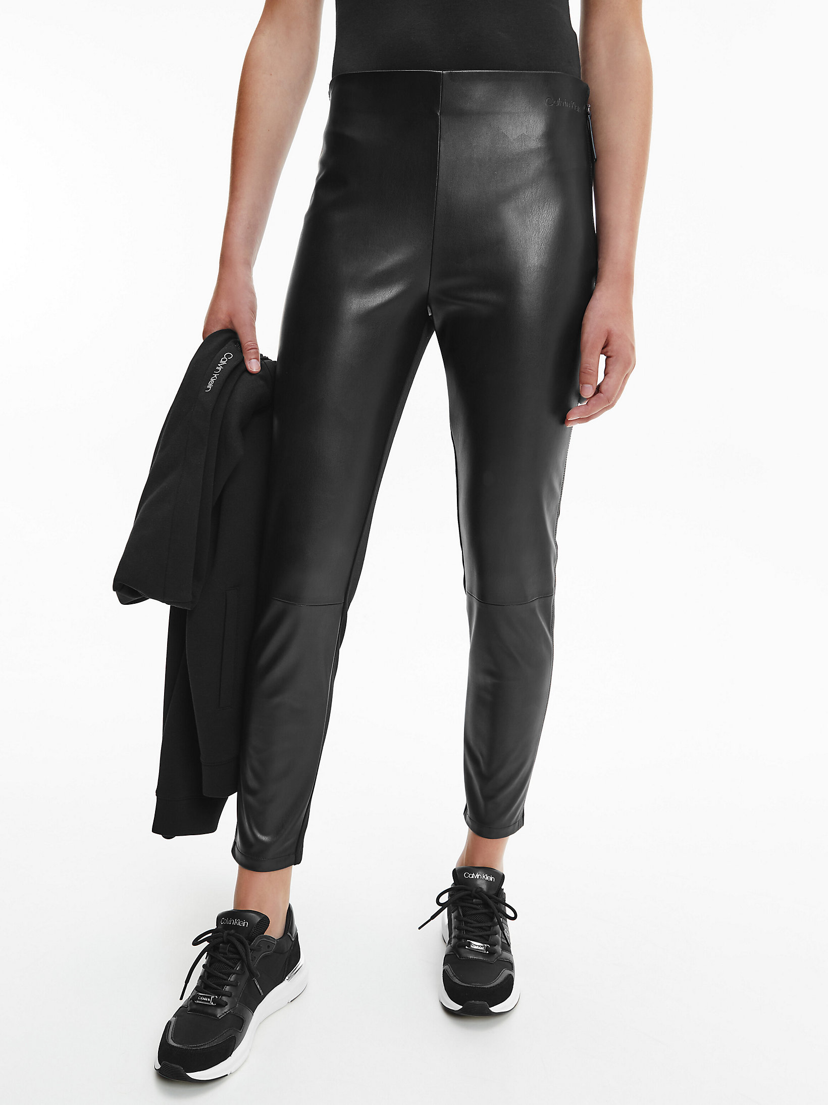 CK Black Faux Leather Leggings undefined women Calvin Klein
