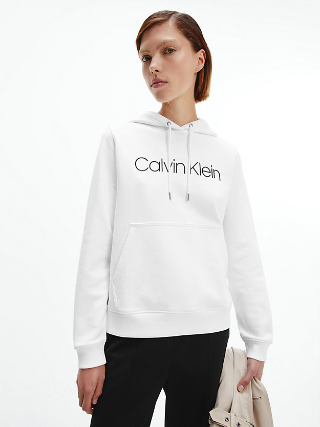 BRIGHT WHITE Cotton Logo Hoodie for women CALVIN KLEIN