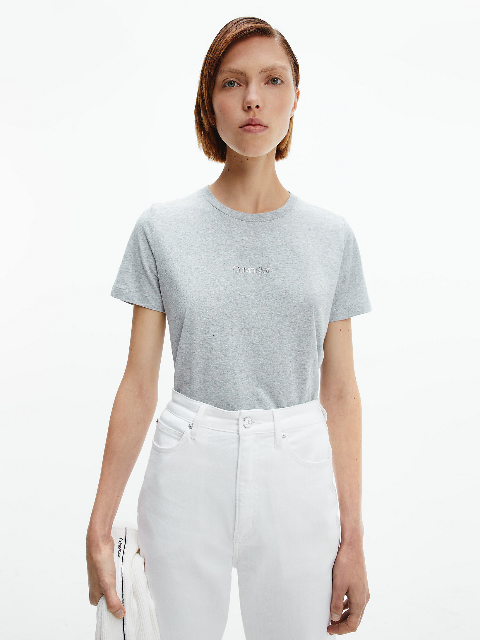 Light Grey Heather / Gunmetal Cotton T-Shirt undefined women Calvin Klein