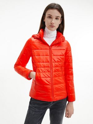 red lightweight puffer jacket women's