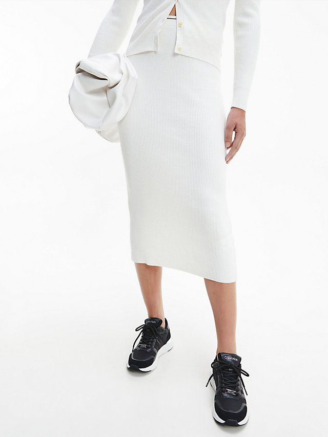 Ecru Heather Ribbed Knit Pencil Skirt undefined women Calvin Klein