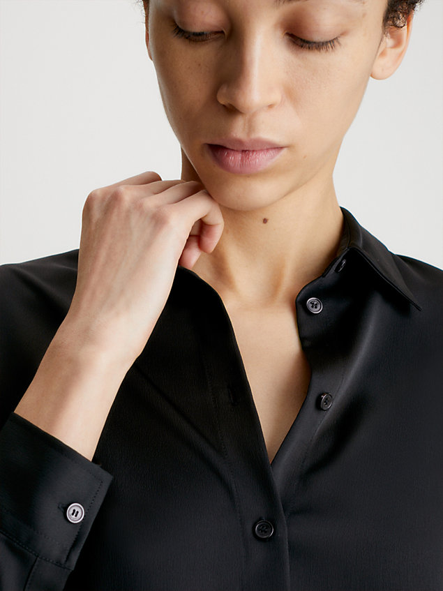 black relaxed overhemd van gerecycled polyester voor dames - calvin klein