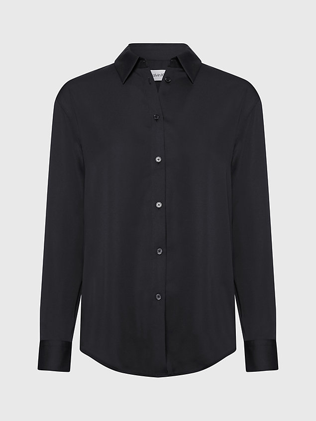 black relaxed overhemd van gerecycled polyester voor dames - calvin klein
