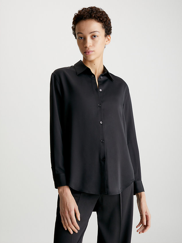black swobodna koszula z przetworzonego poliestru dla kobiety - calvin klein