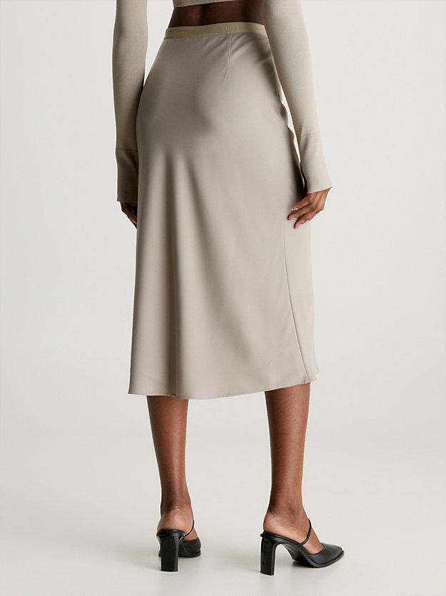 neutral taupe slim crepe midi skirt for women calvin klein