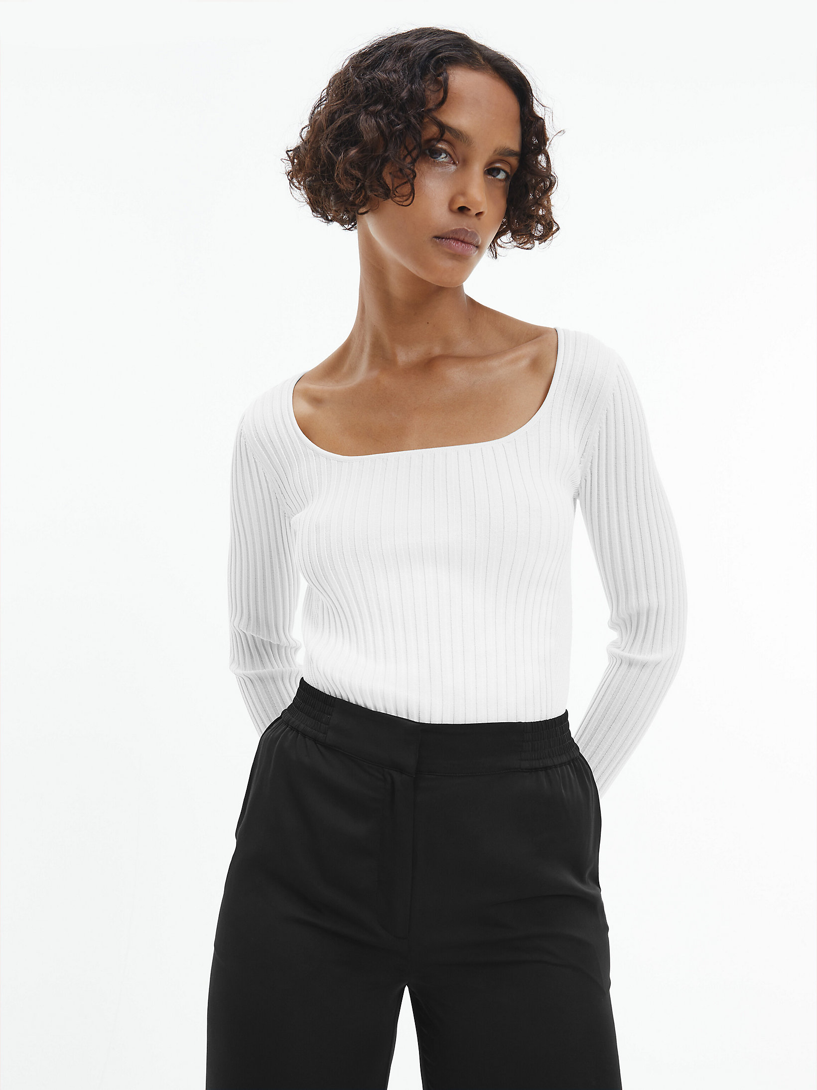 Bright White Slim Ribbed Knit Jumper undefined women Calvin Klein