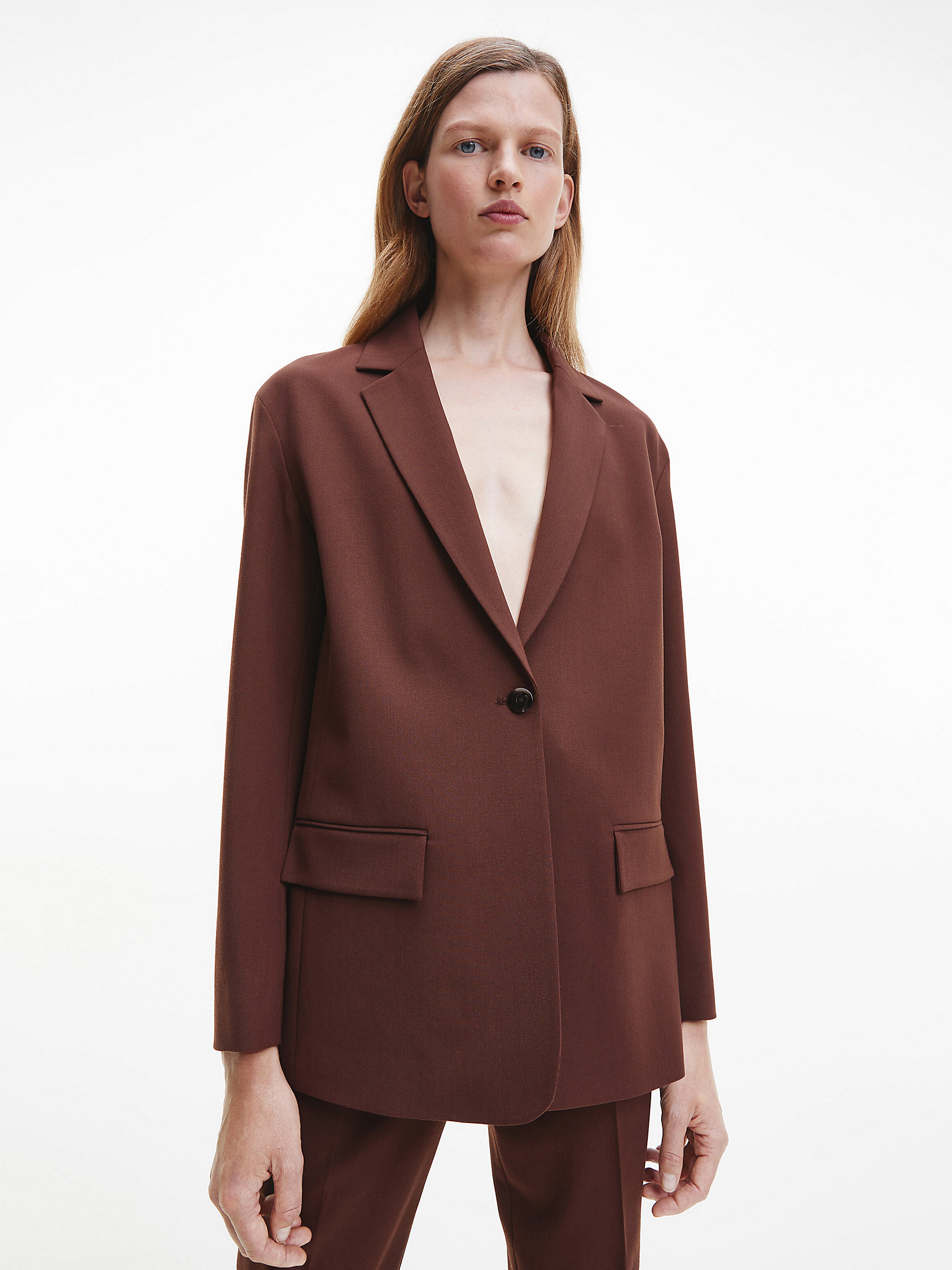 Dark Chestnut Relaxed Tailored Blazer undefined women Calvin Klein