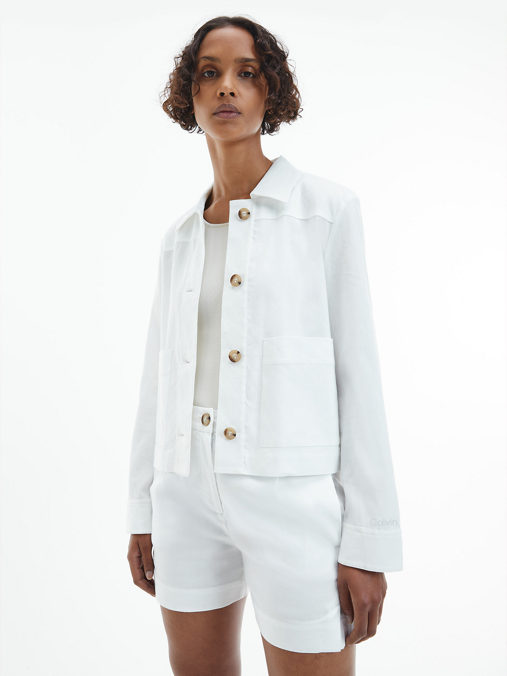 Bright White Giacca In Lino undefined donna Calvin Klein