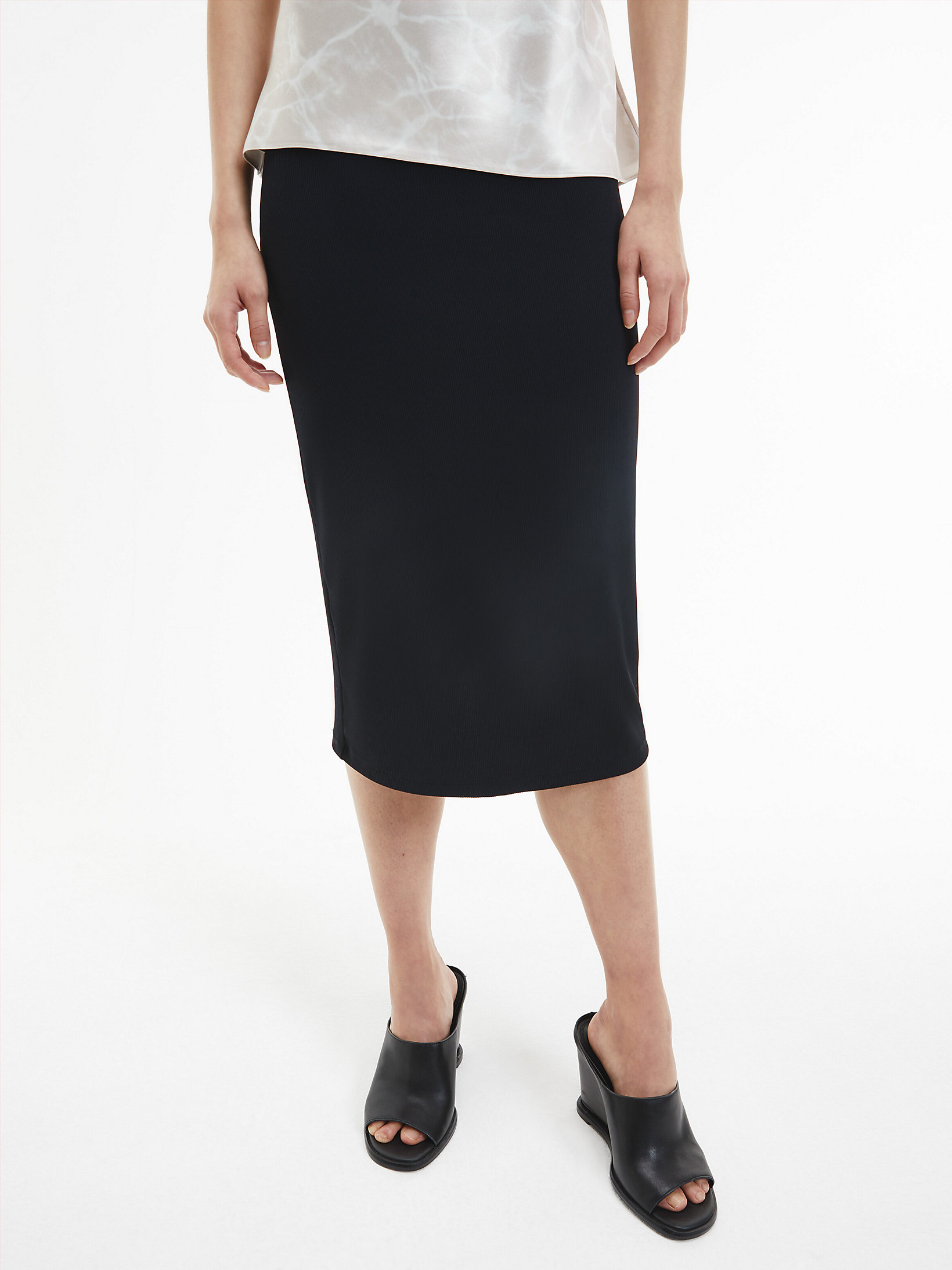 CK Black Recycled Rib Jersey Midi Skirt undefined women Calvin Klein