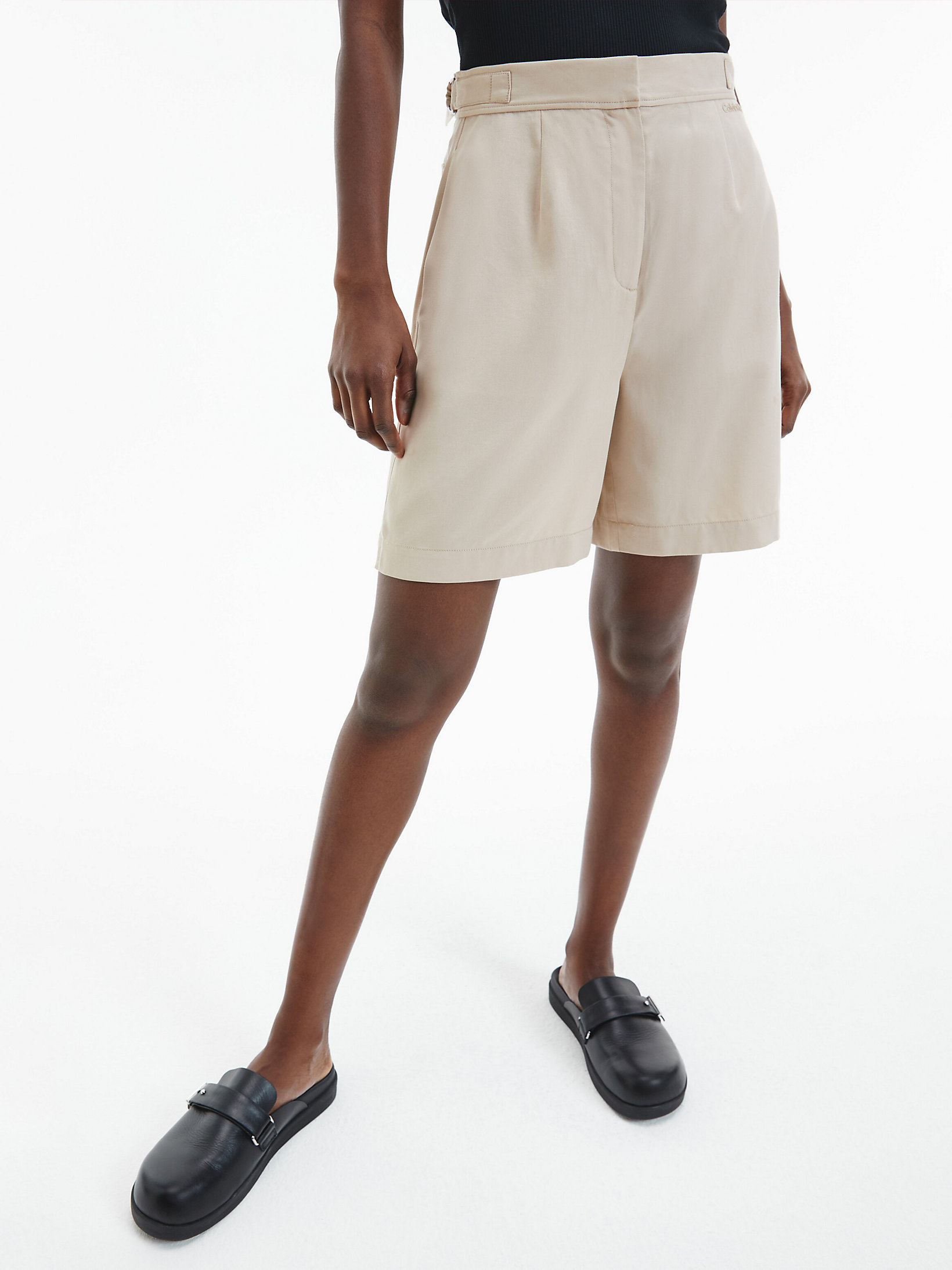 Moccasin Soft Twill Tailored Shorts undefined women Calvin Klein