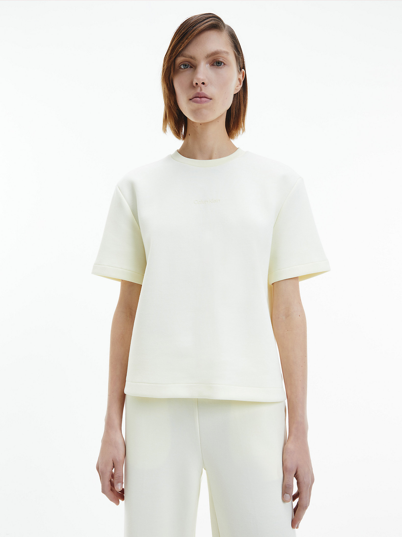 Calm Yellow Organic Cotton Short Sleeve Sweatshirt undefined women Calvin Klein