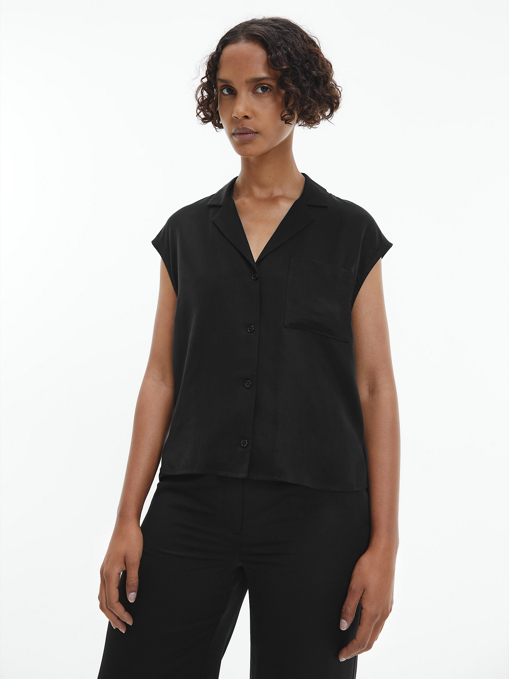 CK Black Soft Twill Sleeveless Shirt undefined women Calvin Klein