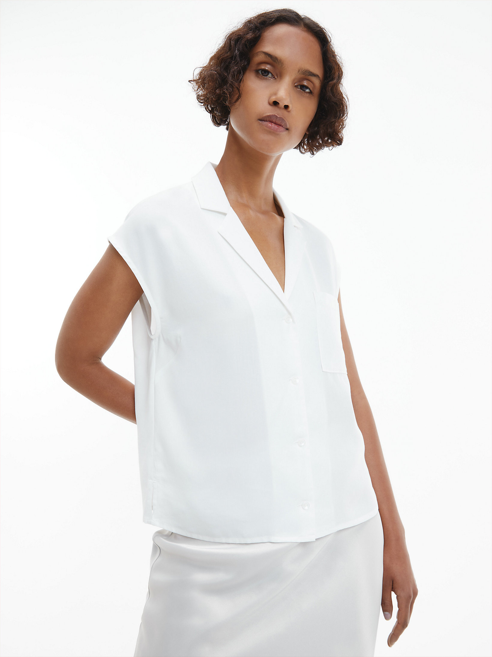 Ecru Soft Twill Sleeveless Shirt undefined women Calvin Klein