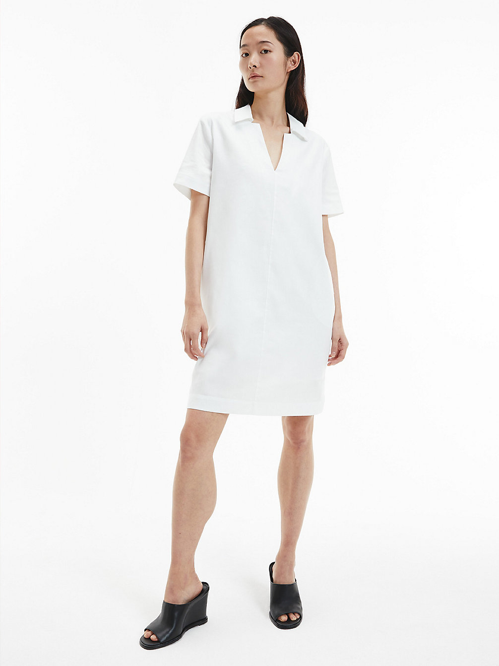BRIGHT WHITE Linen Mini Dress undefined women Calvin Klein