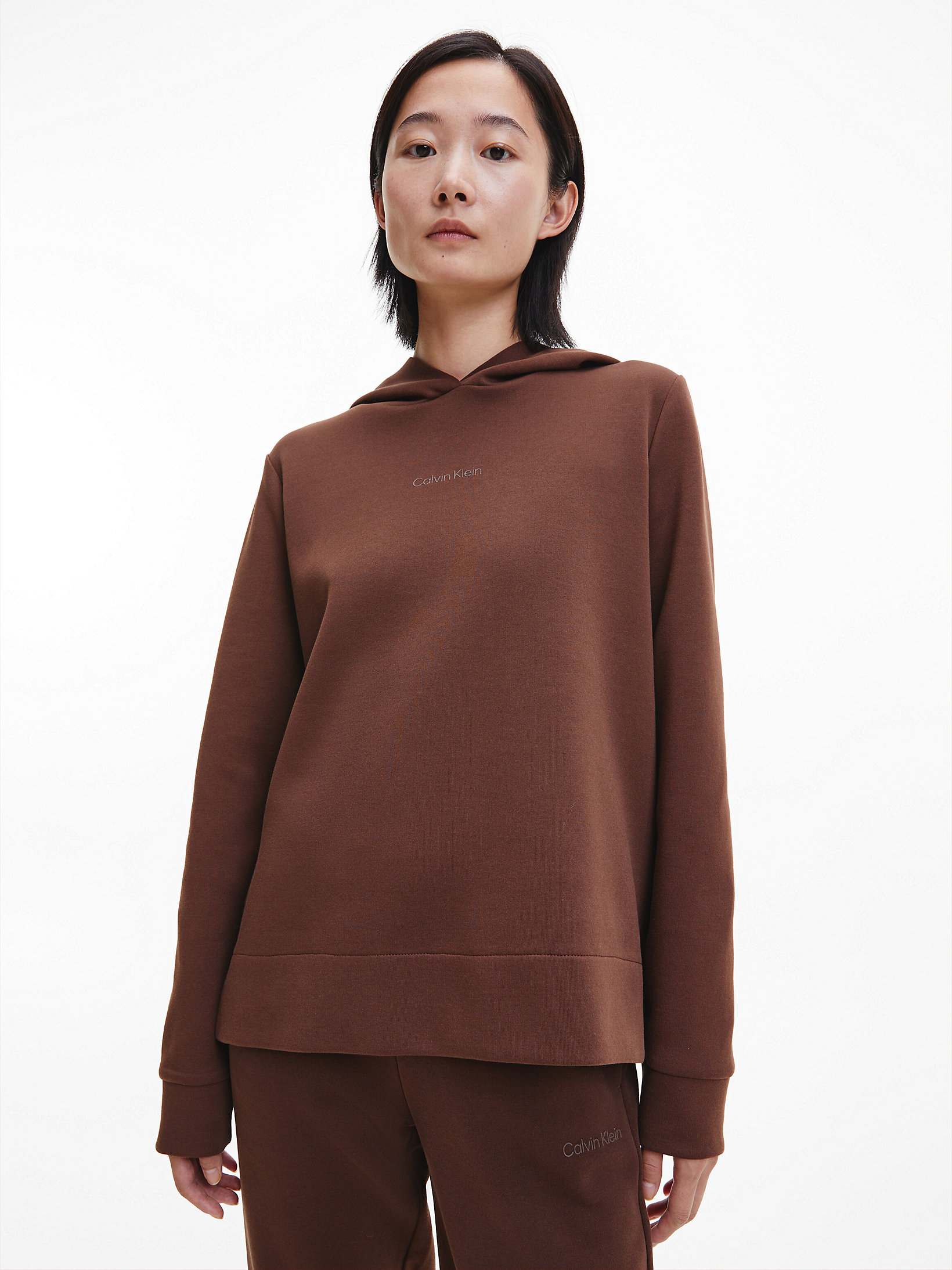 Dark Chestnut Recycled Polyester Hoodie undefined women Calvin Klein