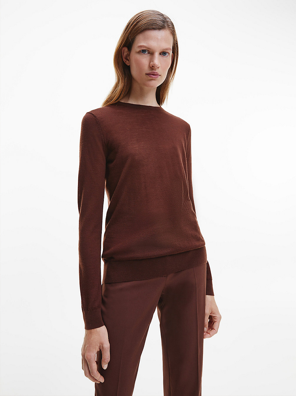 DARK CHESTNUT Slim Wool Jumper undefined women Calvin Klein