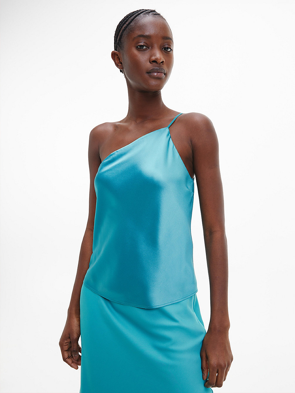 SALTWATER GREEN Satin One-Shoulder Cami Top undefined women Calvin Klein