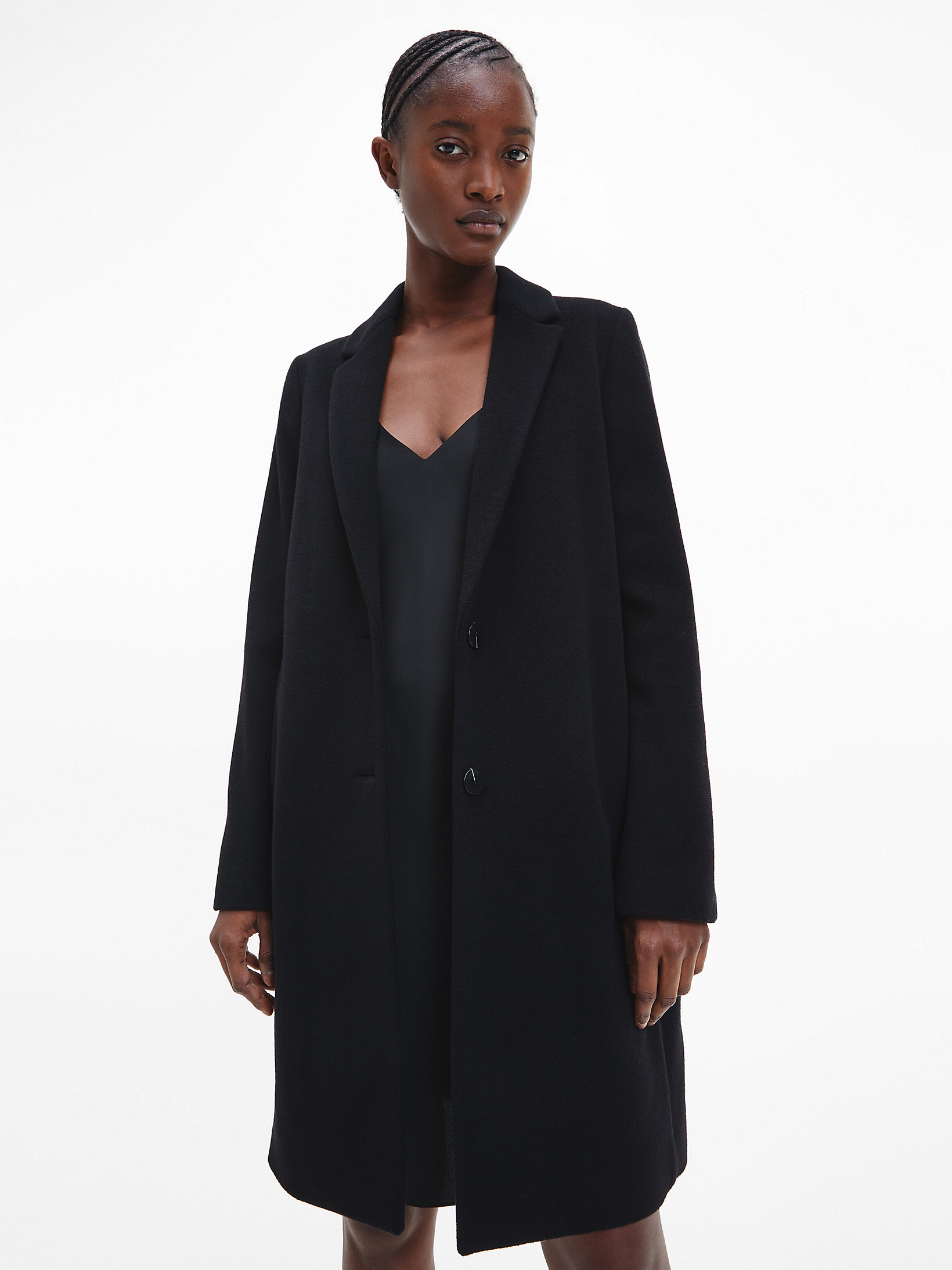 CK Black Virgin Wool Crombie Coat undefined women Calvin Klein