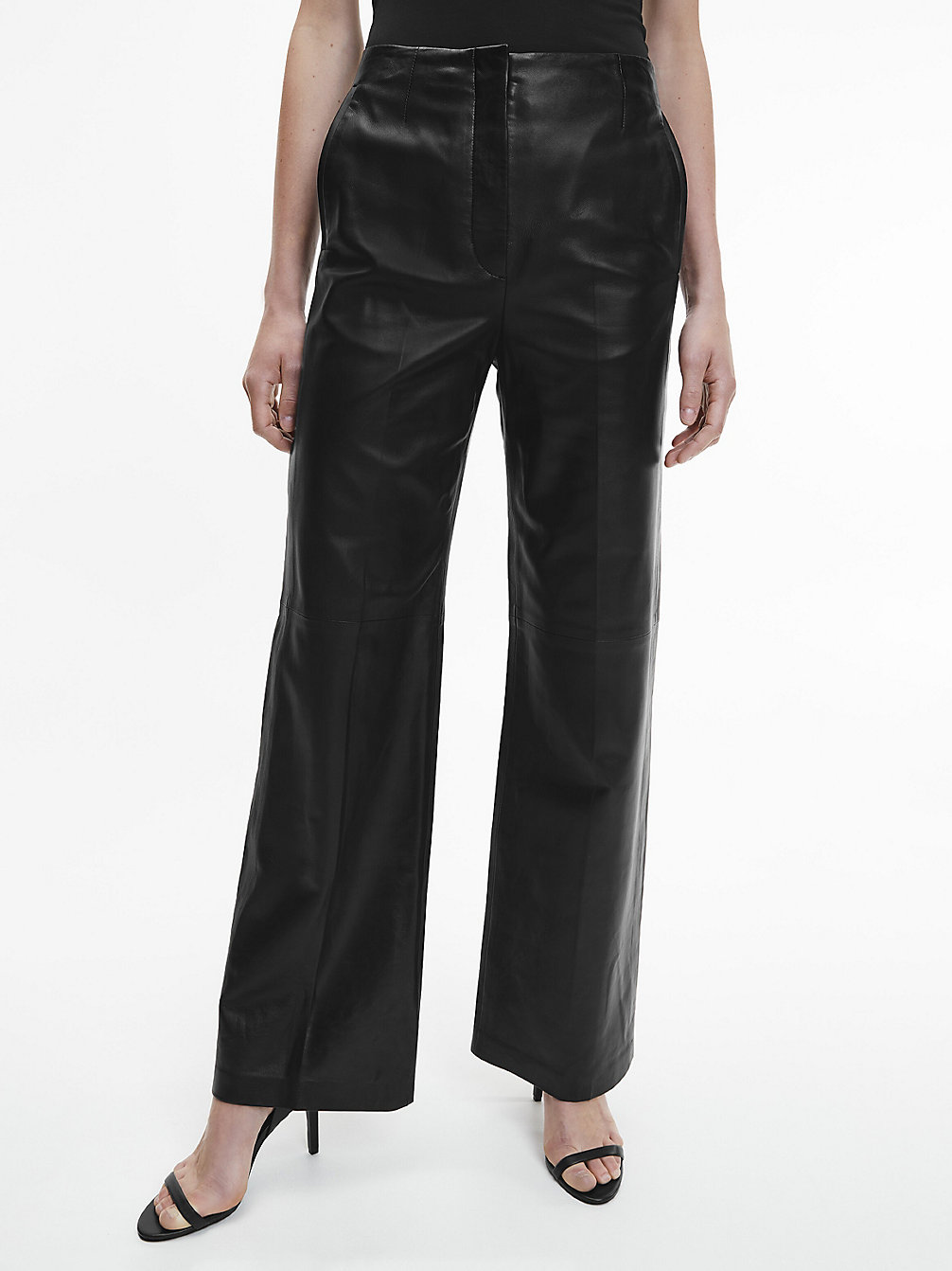 CK BLACK Pantaloni A Gamba Larga In Pelle undefined donna Calvin Klein