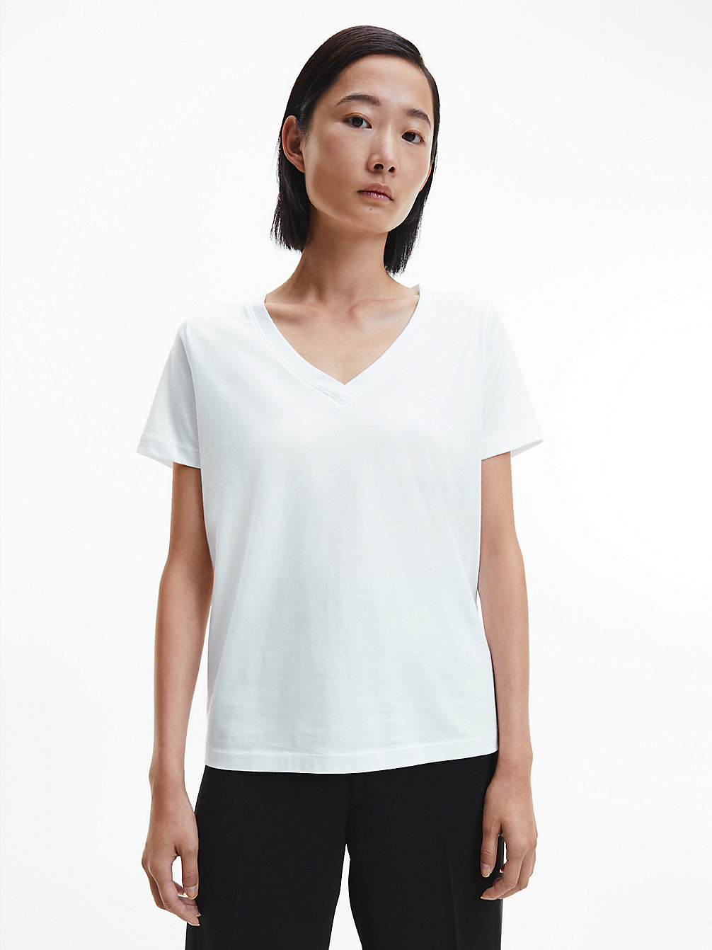 BRIGHT WHITE T-Shirt Essential À Col En V undefined femmes Calvin Klein