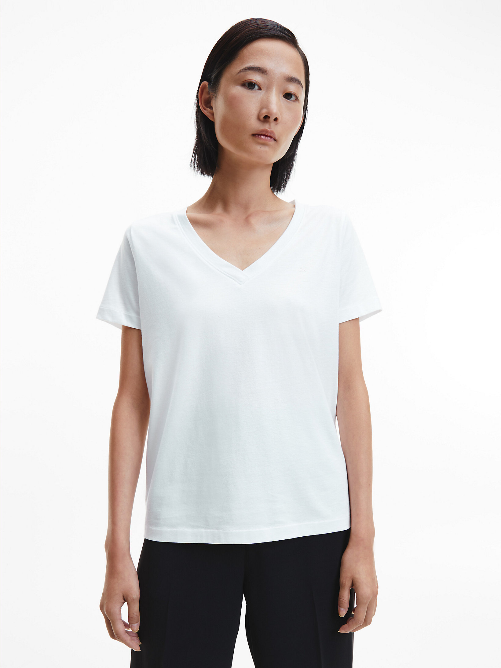 Bright White Essential-T-Shirt Mit V-Ausschnitt undefined Damen Calvin Klein