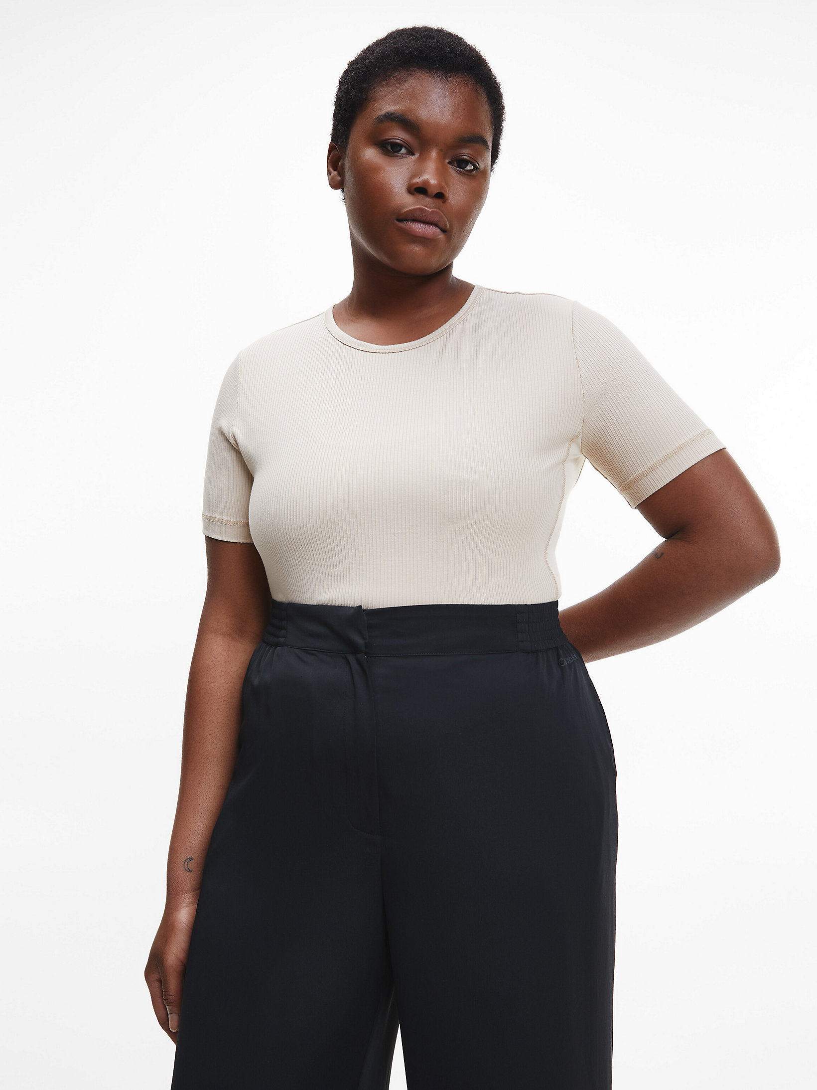 Moccasin Plus Size Rib Jersey Top undefined women Calvin Klein