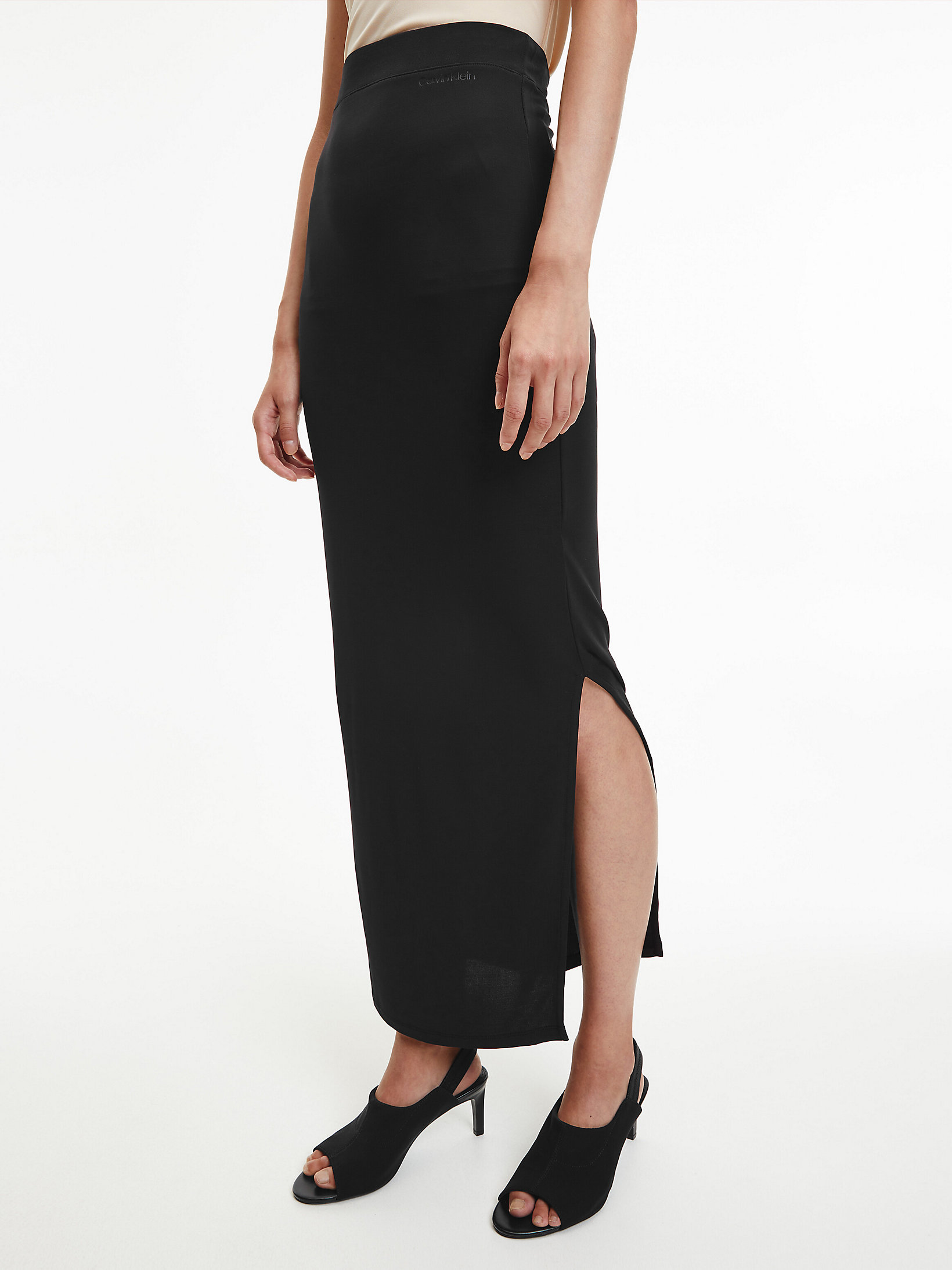 CK Black Viscose Crepe Maxi Skirt undefined women Calvin Klein