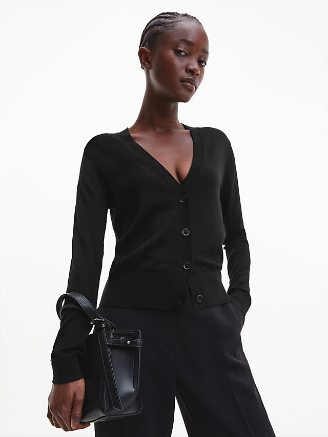 CK Black Slim Wool Cardigan Jumper undefined women Calvin Klein