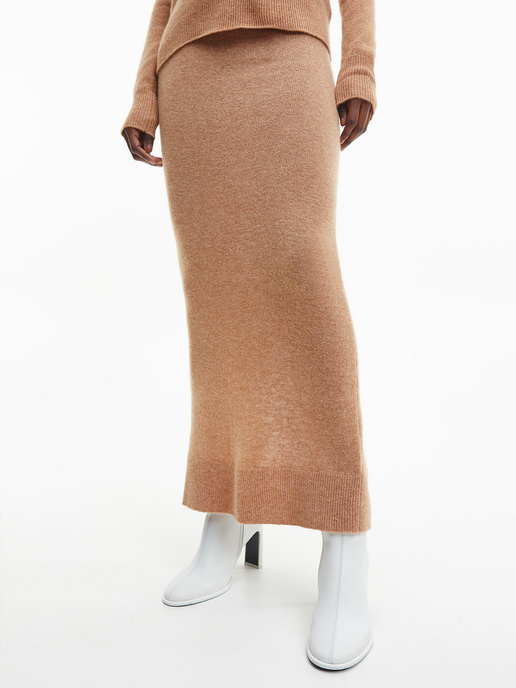 Safari Canvas Heather Recycled Wool Midi Skirt undefined women Calvin Klein