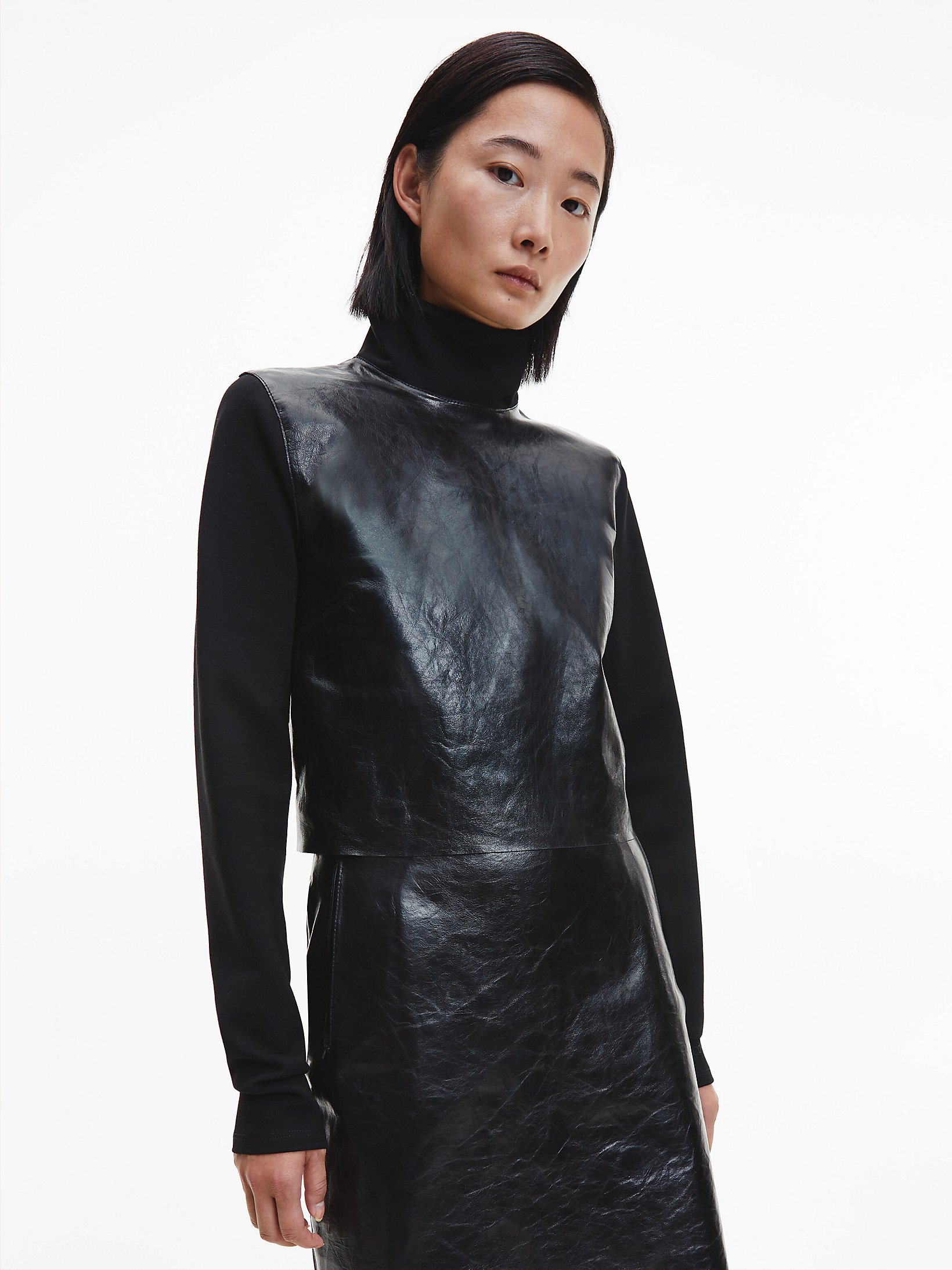 CK Black Leather Top undefined women Calvin Klein